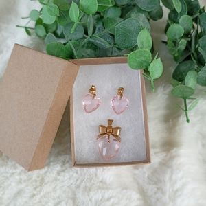🌷3/15🌷 Valentine's rose pink heart earring and pendant set